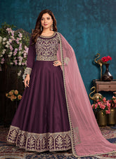 Purple Embroidered Art Silk Anarkali Salwar Suit